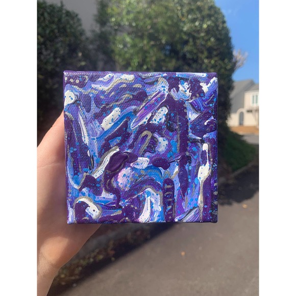 Purple Mini Painting | Purple Miniature Original Painting | Mini Office Art - Picture 2 of 2